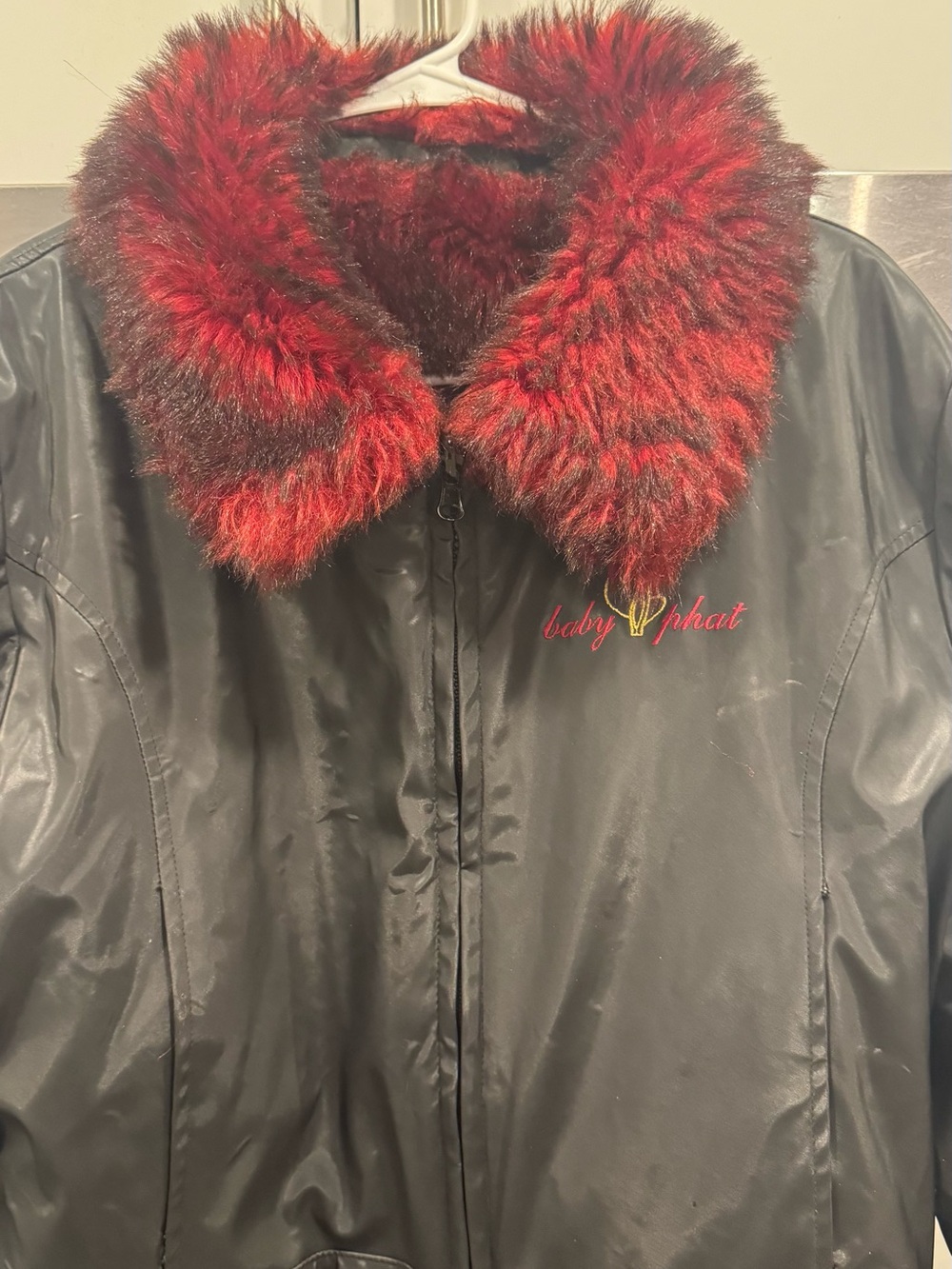 Vintage Baby Phat Black Puffer Jacket with Red faux fur